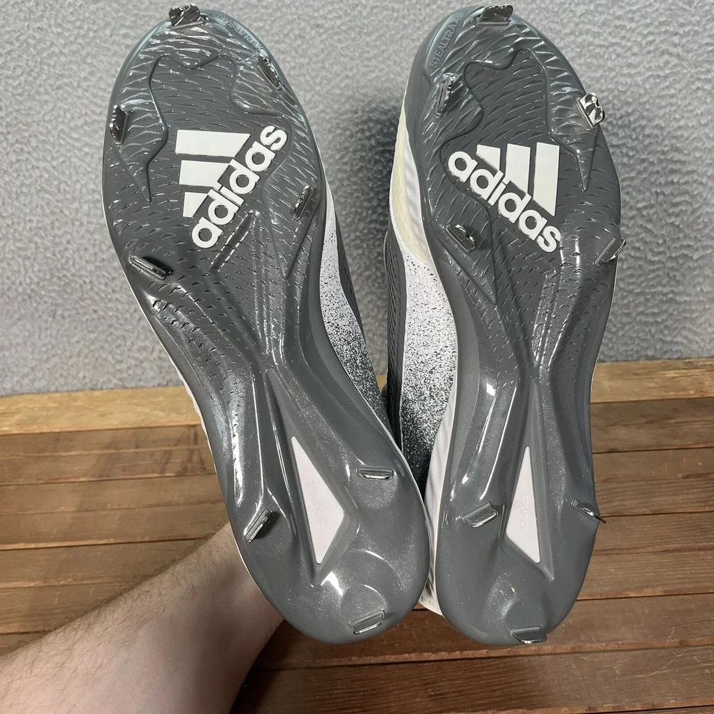 Adidas Baseball Cleats Mens‎ 15 Gray White Icon V Bounce Shoes Sports NEW